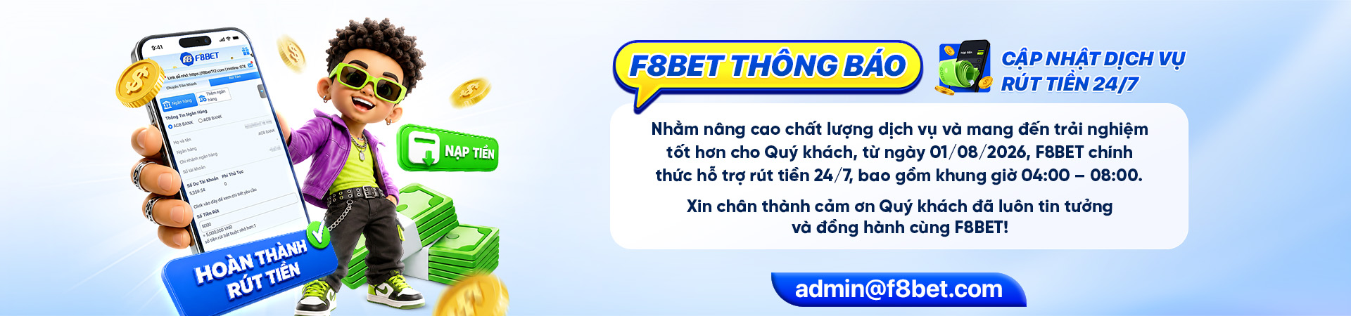 cập nhật dịch vụ rút tiền tại f8bet